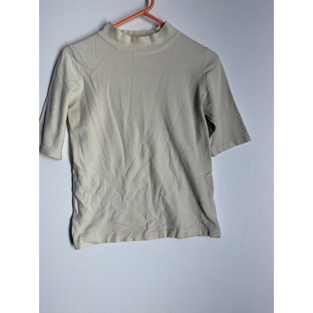 POL Cream Mock Neck Short Sleeve Knit Sweater Top Womens Large Minimalist Boho